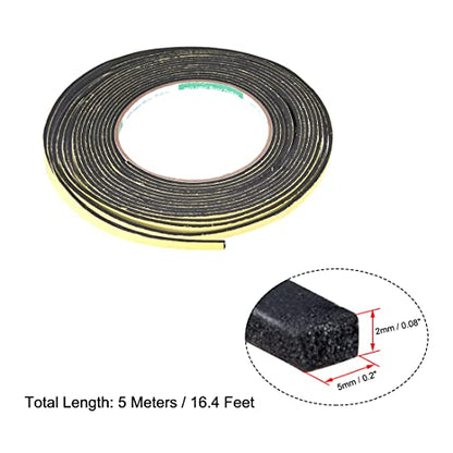 uxcell Sealing Foam Tape 5mm Wide 2mm Thick 5m/16.4ft Long, Self Adhesive Weather Strip for Window Door Insulation - size: 5mmx2mmx5m