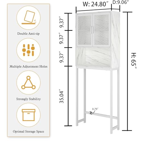 Launica Over The Toilet Storage Cabinet, Bathroom Organizer Over Toilet, Wood Metal Industrial Bathrooms Space Saver Shelf, Freestanding Bathroom Cabinet Above Toilet with Rack, White Marble - color: White Marble