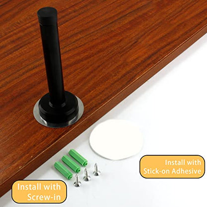 1pc 5 Inch Door Stops, Self Adhesive Long Door Stopper, Stainless Steel Sound Dampening Door Stop, Wall Mount Screw Doorstop with Rubber Bumper (Black) - size: 5 Inch-Black