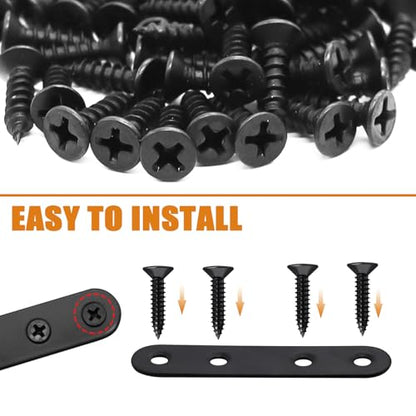 mankk 86PCS Black Straight Flat Metal Bracket Mending Plates Stainless Steel Flat Brace Brackets Fixed Connecting Plate for Wood Repair Fixing - color: Black-36/46/56/76mm