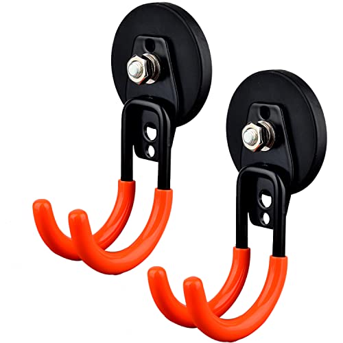 MUTUACTOR Magnetic Hooks Heavy Duty,Strong Anti-Slip Rubber Coated Magnet with Double Garage Hooks,Sturdy Utility Storage Hooks for Workbench Pegboard Garden Hose Toolbox(2PCS,J-Shape,Orange) - style: 2.6in Magnet J Hooks 2PCS