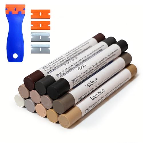 Oriflame Wood Furniture Filler Sticks: 12-Color Wood Repair Wax Crayons with Scraper for Scratches/Cracks/Holes/Stains in Floors/Table/Cabinets/Desks/Bedposts(Hardwood/Laminate) - color: 12 Color Wax Crayons