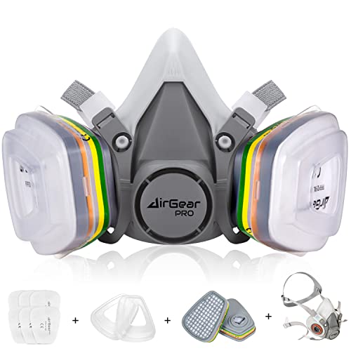 AirGearPro M-500 ABEK1-P2 Reusable Respirator Mask | Anti-Dust Gas mask Ideal for Spray Painting, Sanding, Building work, Chemical, DIY and more. - style: Multi-gas Respirator