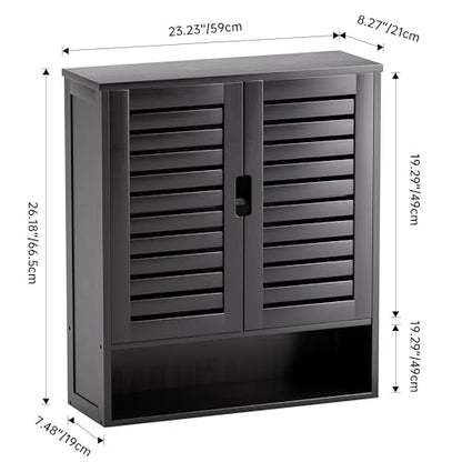 SMIBUY Bathroom Cabinet Wall Mounted, Bamboo Over-The-Toilet Storage Organizer, Space Saver Medicine Cabinet with 2 Door and Adjustable Shelves (Black) - color: Black