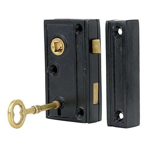 A29 Cast Iron Rim Lock Heavy Duty, Weather and Rust Resistant, Manual Latch for French & Screen Doors, Easy Install Hardware Included - Black Powder Coat Finish, Compact Size, 3.4 x 2.0", 1.4" Backset - style: Narrow Screen Door Rim Lock