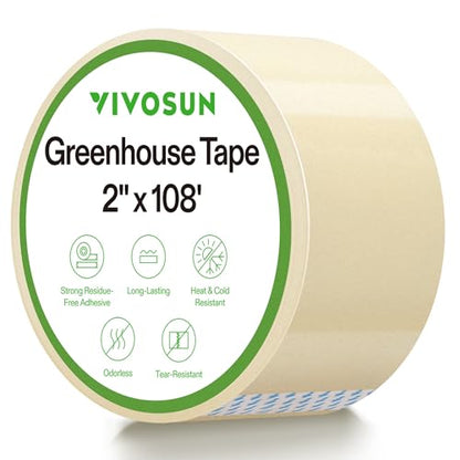 VIVOSUN Greenhouse Repair Tape, 6.3 mil 2" x 108' Weatherproof Clear Poly Patch Tape, Heavy Duty Greenhouse Sheeting Coverings Film Tape for Plastic Sheeting and Tents - size: 2”x108’