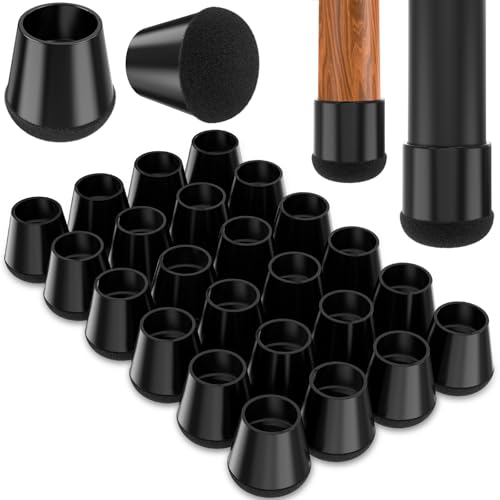 Chair Leg Floor Protectors Medium 24Pcs,Silicone Chair Leg Protectors for Hardwood Floors/Tiles,360°Wrapped Felt Bottom to Prevent Scratch and Reduce Noise, Round Black(Fit:1"-1.2") - color: Black, size: M-24PCS(Fit:1"-1.2")