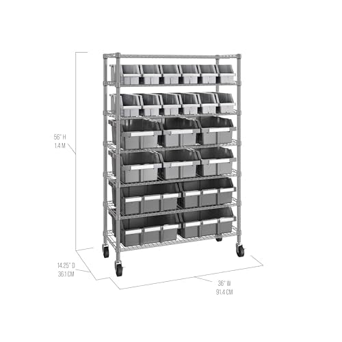 Seville Classics Commerical Grade NSF-Certified Bin Rack Storage Steel Wire Shelving System - 22 Bins - Gray - color: Gray, size: 22 Bin