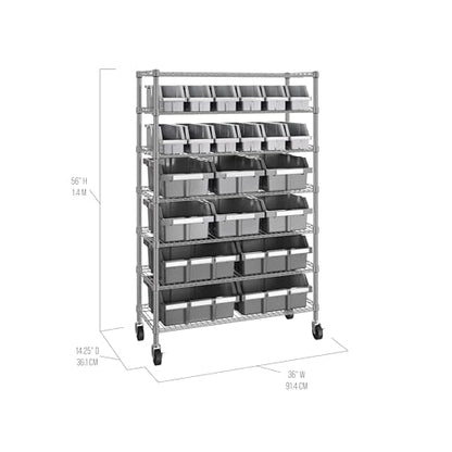 Seville Classics Commerical Grade NSF-Certified Bin Rack Storage Steel Wire Shelving System - 22 Bins - Gray - color: Gray, size: 22 Bin