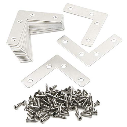 4 Holes Angle Plate Corner Brace Flat L Shape Repair Bracket Connector Fixing Repair Plated Joint Bracket Wooden Furniture Fixture Protector 60mm x 60mm / 2.36 x 2.36 inch, Pack of 20