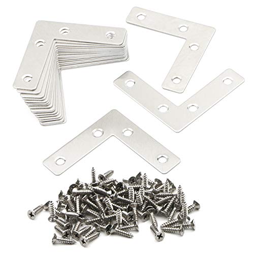 4 Holes Angle Plate Corner Brace Flat L Shape Repair Bracket Connector Fixing Repair Plated Joint Bracket Wooden Furniture Fixture Protector 60mm x 60mm / 2.36 x 2.36 inch, Pack of 20