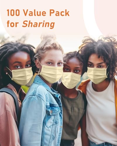 Face Masks Disposable 100 Pack, 4 Ply ASTM Level 3 Medical Grade, Breathable for Adult Outdoor Protection, Individually Wrapped for Home, School & Office, Beige - color: Beige
