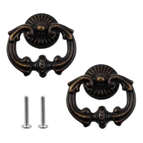 MY MIRONEY 2 Pack Vintage Cabinet Handles, Oil Rubbed Bronze Ring Drawer Pulls, Zinc Alloy Hardware Knobs with Screws for Kitchen, Dresser, Cabinet - style: Type B