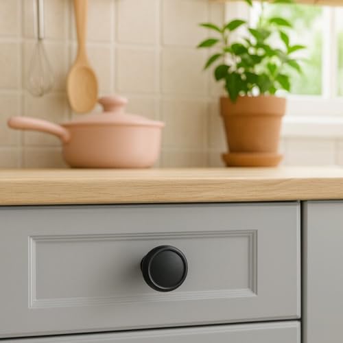 10 Pack Matte Black Cabinet Knobs, 1-1/4 Inch Modern Furniture Hardware Zinc Alloy Knob, Single Hole Hardware for Kitchen Cabinet, Dresser Knob, Drawer Knobs - color: Matte Black
