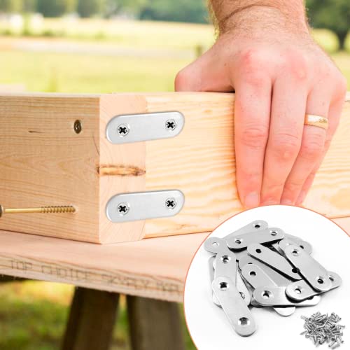 Jiozermi 24 Pcs Straight Brace, Flat Brace 1.6” x 0.6”, Stainless Steel Straight Bracket, Mending Joining Plates for Wood, Board, Bed Frame, Furniture & Shelves, Silver - size: Silver, 1.6” x 0.6”, 24 Pcs