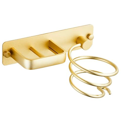 YUET Hair Dryer Holder Hairdryer Station Wall Mounted Shelf Bracket Straightener Stand Hanger Organizer Blow Storage w/Cable Tidy Rack for Dressing Table Bathroom Aluminum Professional, Gold Brass - color: Gold