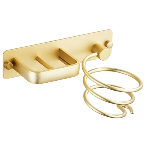 YUET Hair Dryer Holder Hairdryer Station Wall Mounted Shelf Bracket Straightener Stand Hanger Organizer Blow Storage w/Cable Tidy Rack for Dressing Table Bathroom Aluminum Professional, Gold Brass - color: Gold