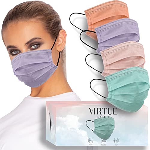 VIRTUE CODE Support Face Masks - Soft 3 Ply Comfort, Colorful Disposable 50 Pack. Pastel Colored for Adults, Men and Women - color: Pastels
