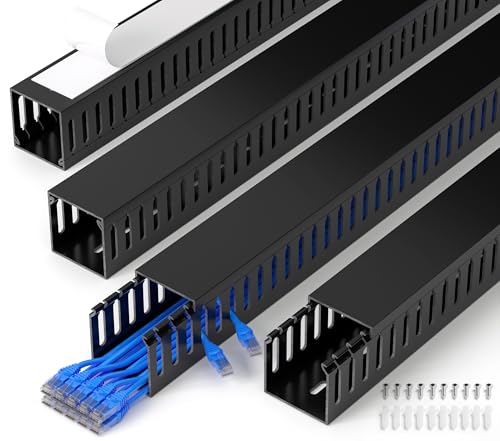 ZhiYo 66in(4X L16.5in) Professional Server Rack Cable Management Raceway, H2in x W2in Cable Raceway Kit, Electrically Safe PVC Open Slot Wire Raceway for Under Desk/Computer/Network Cords, Black - color: Black, size: 2in H × 2in W × 66in L