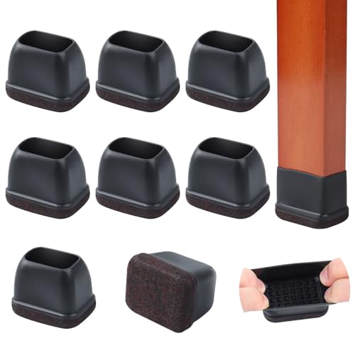 8PCS Felt Chair Leg Floor Protectors Rectangular Chair Leg Caps for Bed Chair Furniture Leg Protectors, Black Bar Stool Floor Protectors for Hardwood Floors, Fit Length 1.3"-1.7", Width 0.9"-1.2" - color: Black-8pcs, size: L(Fit:W 0.9"-1.2",L1.3"-1.7")