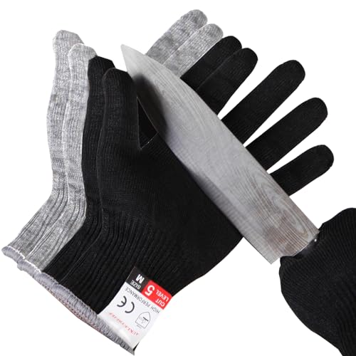 Kitchen Work Safety Protection Anti-Cutting Gloves Grade 5 Wear Resistance,Peel The Shell, Cut The Meat - color: Black- Grey, size: Large