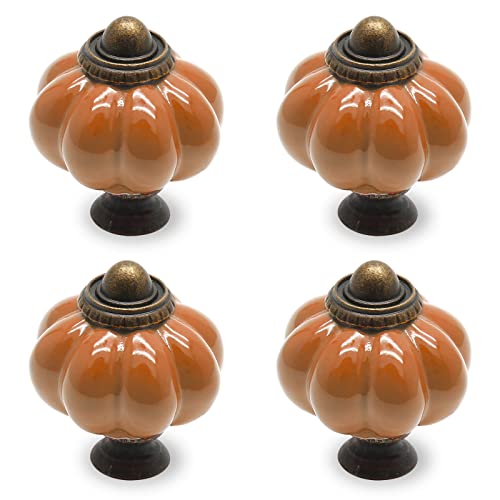 4pcs Rust Orange Vintage Ceramic Cabinet Knobs, Dresser Knobs with Mounting Screws - color: Rust Orange, size: 4 Pieces