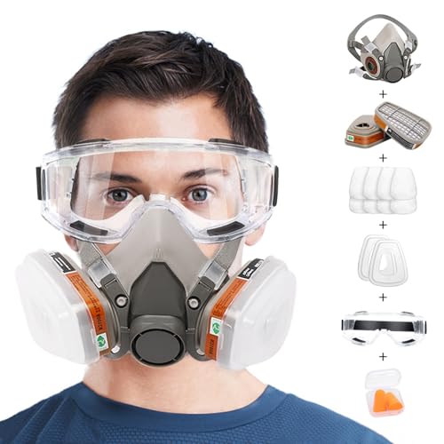 ANUNU Respirator Mask with Filters, Respirator Mask for Chemical, Painting, Epoxy Resin, Dust