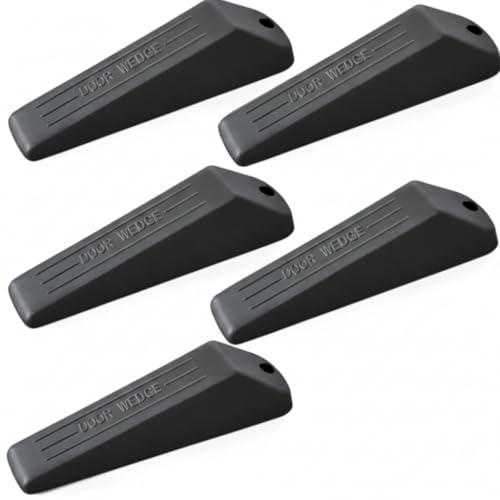 UNS Door Stoppers for Bottom of Door, Pack of 5 Non-Slip Black Heavy Duty Door Wedge | Rubber Door Stopper | Non-Scratching Door Stops - Ideal Door Stop for Office, Home, School & Commercial - color: Black