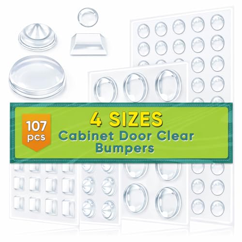 ONUEMP 107pcs Cabinet Door Bumpers Clear, Adhesive Rubber Feet Silicone, Sound Dampening Door Slam Stopper Non Slip Furniture Pads Wall Protector for Cutting Board, Drawers, Glass Cabinet - size: 107PCS