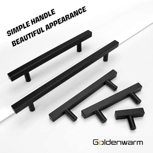 Goldenwarm 25 Pack Black Cabinet Handles 3"(76mm) Matte Black Cabinet Pulls T Bar Drawer Pulls for Kitchen Cupboard & Drawer Hardware - color: Black, size: 3 Inch Hole Center