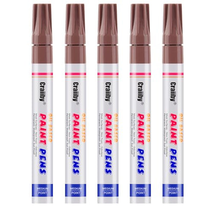 Brown Paint Markers, 5 Pack Oil-Based Waterproof Quick Dry Permanent Paint Pen Set for Rocks Painting, Wood, Fabric, Plastic, Canvas, Glass, Mugs, Metal, Tire, Stone, DIY Craft - color: Brown