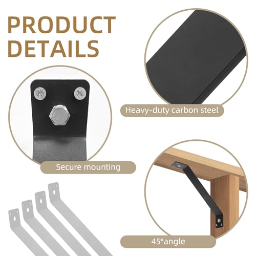Angle Brackets 4 Pcs 7.3" Inside Mount 45-Degree Angle Corner Braces Inside Joint for Wood Post and Beam Desk Edge Box Pergola Gazebo DIY Kit - size: 7-1/4'' x 1-1/2''
