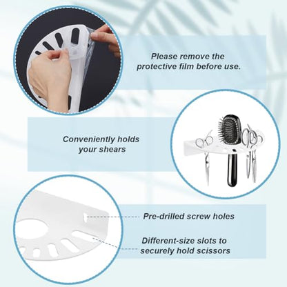 AHANDMAKER 2 Pcs Acrylic Scissors Holder Wall Mounted Grooming Shear Holder Grooming Tool Organizer Rack for Grooming Salon Hairdresser Barber Shop Decoration, Semi Circular 4x7.87x1.6in White