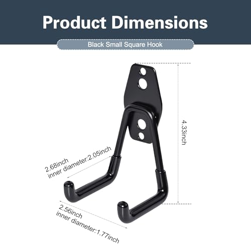 2 PCS Garage Storage Utility Hooks, Heavy Duty Metal Wall Mount Hooks, U Hook Garage Garden Tool Organizer, Fit for Cord, Ladders, Bikes, Tools, Bulky Items (Black) - size: U hooks