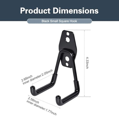 2 PCS Garage Storage Utility Hooks, Heavy Duty Metal Wall Mount Hooks, U Hook Garage Garden Tool Organizer, Fit for Cord, Ladders, Bikes, Tools, Bulky Items (Black) - size: U hooks