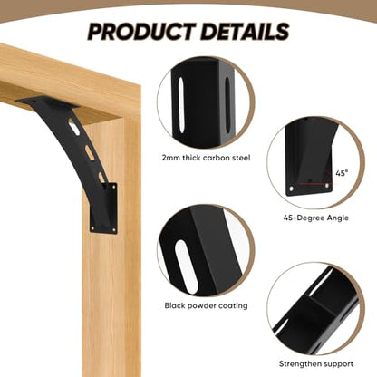 8 Pcs 45 Degree Angle Support Brackets,Wood Post and Beam Angle Support Brackets,45 Degree Corner Braces Inside Joint for Gazebos,Tree Houses, Cabins and Patios - size: 8PCS