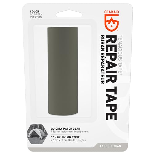 GEAR AID Tenacious Tape 3” x 20” Nylon Fabric Gear Repair Tape, Fix Holes and Rips in Puffy Jackets, Rain Gear, Tents, Sleeping Bags and Outdoor Equipment, OD Green, 1 Roll - color: OD Green, style: 3" × 20" (1 Roll)