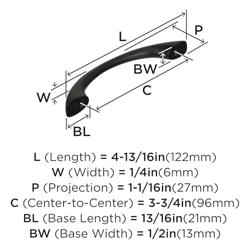 Amerock Vaile 3-3/4 inch (96mm) Center-to-Center Matte Black Cabinet Pull - 25 Pack - color: Matte Black, size: 3-3/4 inch (96mm) Center-to-Center, style: 25 Pack