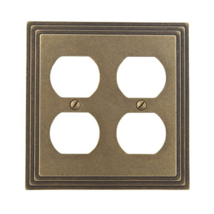 AMERELLE 84DDRB Amerelle Steps Double Duplex Cast Metal Wallplate in Rustic Brass - color: Rustic Brass, size: 2 Duplex