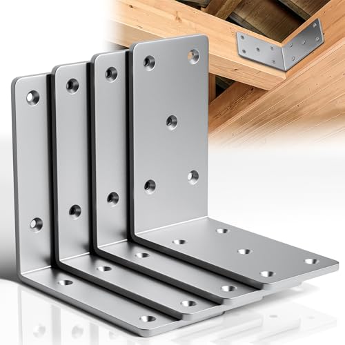 5" X 5"Heavy Duty Shelf Brackets,4PCS L Brackets for Wood,L-Shape Corner Bracket,90 Degree Angle Bracket,Galvanized Corner Brace for Wood Furniture, Bed Frames, Shelving & Timber Projects - color: Galvanized 4 PCS