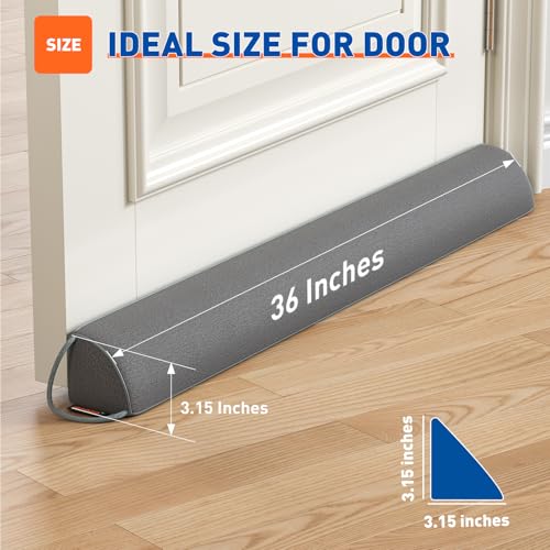 MAGZO Door Draft Stopper 36 Inches, Weighted Triangular Door Snake for Winter Noise Blocker with Hook Loops,Gray - size: 36 inches