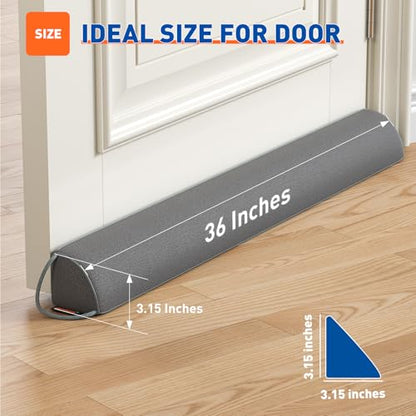 MAGZO Door Draft Stopper 36 Inches, Weighted Triangular Door Snake for Winter Noise Blocker with Hook Loops,Gray - size: 36 inches