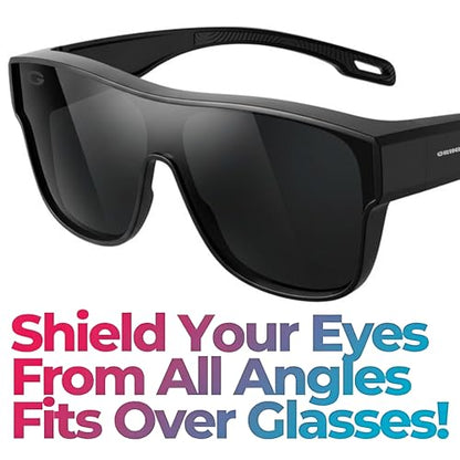 Cover-Ups Black Fit Over Sunglasses - Wrap Around Sunglasses - People Who Wear Prescription Glasses in the Sun - color: Gloss / Black