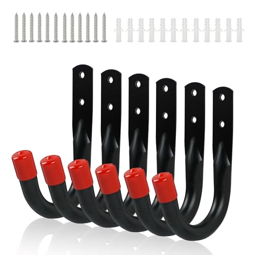 6 PCS Heavy Duty Garage Wall Hooks for Hanging, Loading Capacity 200 LBS for Storage Hooks, 3.8inch Hanging Hook for Garage Organization,Wall Mount Utility J Hook with Wall Anchors and Screws - style: 6 Pack-3.8"