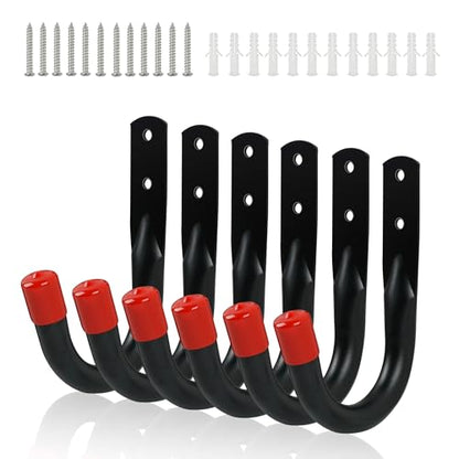 6 PCS Heavy Duty Garage Wall Hooks for Hanging, Loading Capacity 200 LBS for Storage Hooks, 3.8inch Hanging Hook for Garage Organization,Wall Mount Utility J Hook with Wall Anchors and Screws - style: 6 Pack-3.8"