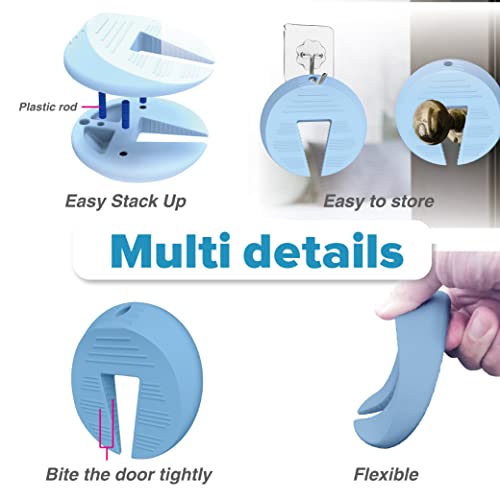 Neobay Upgraded Silicone Door Pinch Guard and Door Stoppers 2 Functions in 1 with 2 Free Hooks, Heavy Duty Finger Pinch Guard Prevents Finger Pinch Injuries, Slamming Doors. 2 Packs, Blue - color: Blue upgraded 2 Packs