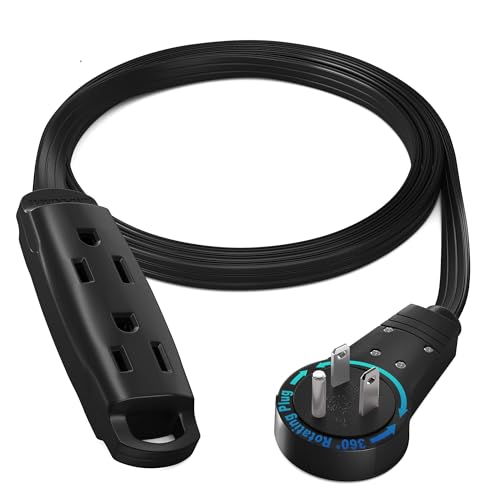 Maximm 360 Degree Rotating Flat Extension Cord 3 Ft Multi 3 Outlet Power Cord Grounded 16 AWG UL Certified, Black - color: Black, size: 3 Feet