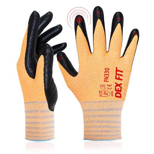 DEX FIT Nitrile Work Gloves FN330, 1 Pair, 3D-Comfort Stretchy Fit, Firm Grip, Thin & Lightweight, Touch-Screen Compatible, Durable, Breathable & Cool, Machine Washable; Orange XS (6) - color: Orange, size: X-Small(1 Pair)