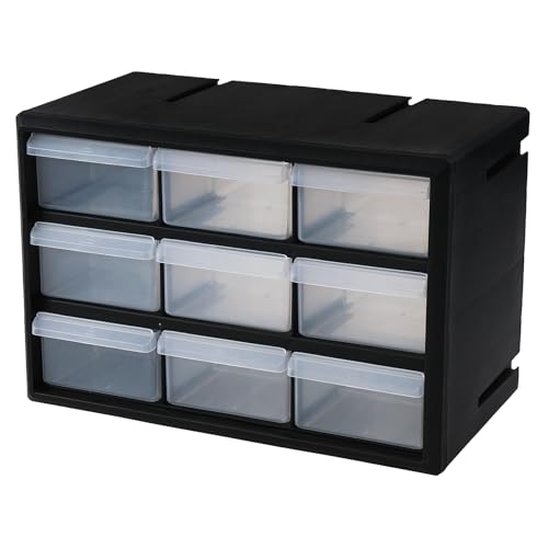 9-Drawer Plastic Drawer Hardware Storage Cabinet, Small Plastic Drawer Storage Cabinet for Garage, Black, F
