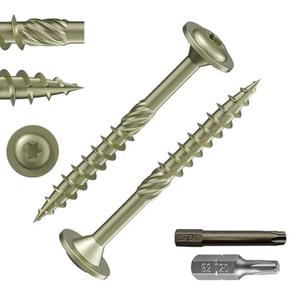 Wensilon (1 lbs)#8 x 2 Yellow Lag Screws, Structural Wood Screw, Heavy Duty Construction Screw, Rust Resistant, Washer Head, Black Coated Exterior Wood Screws, Star Drive with Bit - color: Yellow, size: #8 x 2"